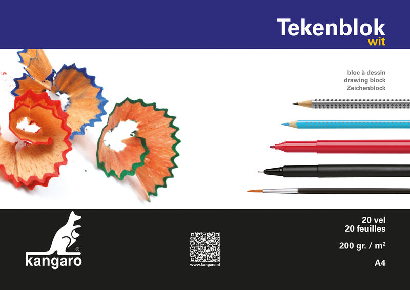 Kangaro k-5551 tekenblok 210x297mm 200gr 20 vel, wit