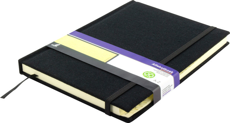 Kangaro - Kangaro k-5105 alfabetboek a5 a-z linnen hard cover zwart 208 pagina's leeslint elastiek