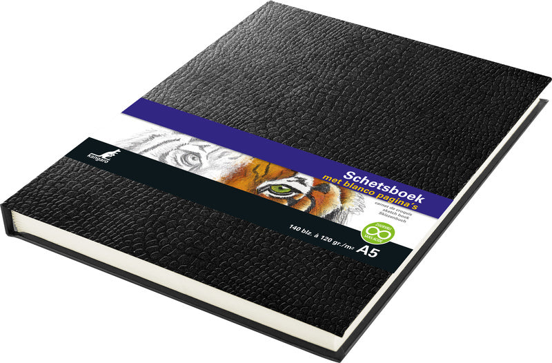 Kangaro k-5320 schetsboek a5 creme 120gr blanco papier, 140 blz hard cover zwart