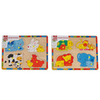 Houten noppenpuzzel wilde dieren met jongen, 8st.