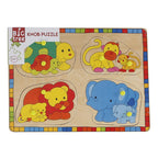 Houten noppenpuzzel wilde dieren met jongen, 8st.