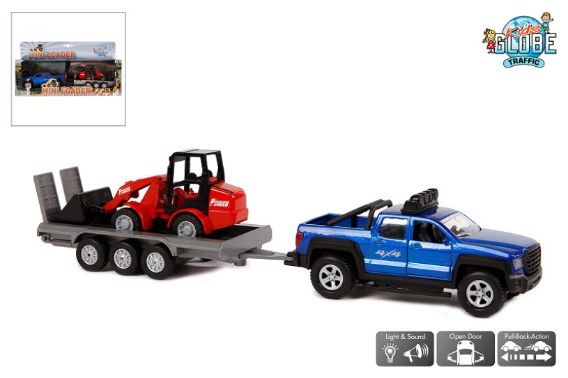 Kids globe terreinwagen met aanhanger en shovel, 30cm