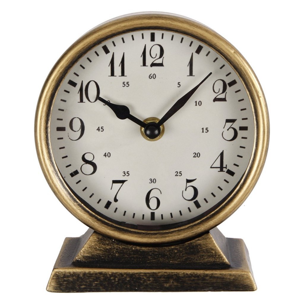 Overige Merken - Overige Merken Metalen klok caroline 13x6.5x15 cm goud