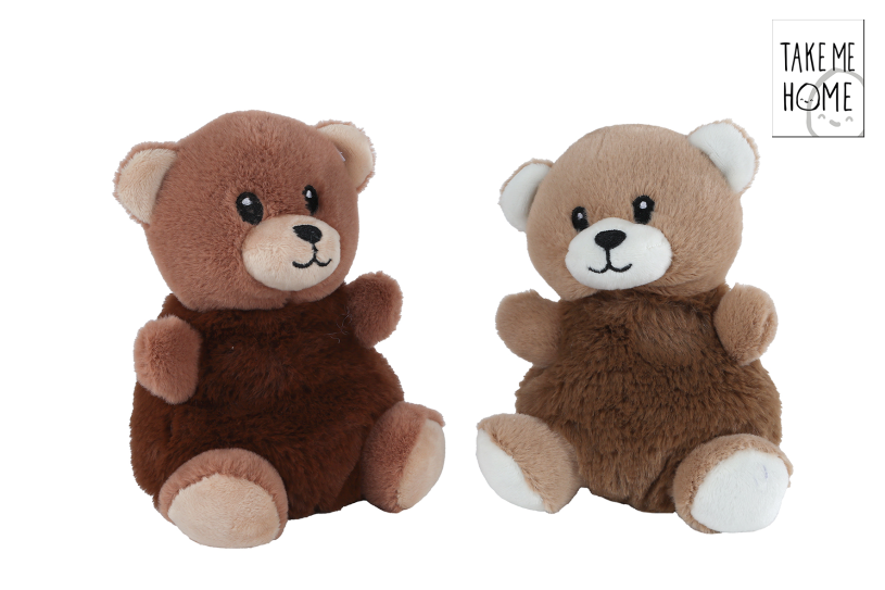 Take me home knuffelbeer pluche 14 cm bruin geborduurd detail.