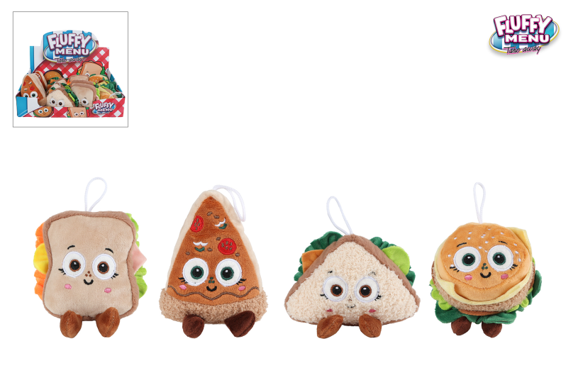 Fluffy menu food pluche 4ass 13cm