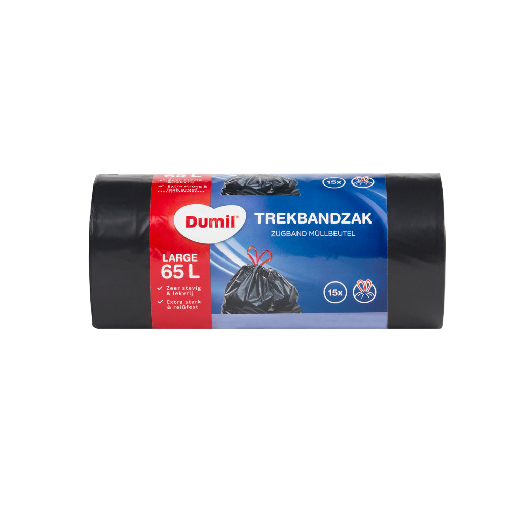 Dumil afvalzakken met trekband 65l 15 stuks | 5 stuks