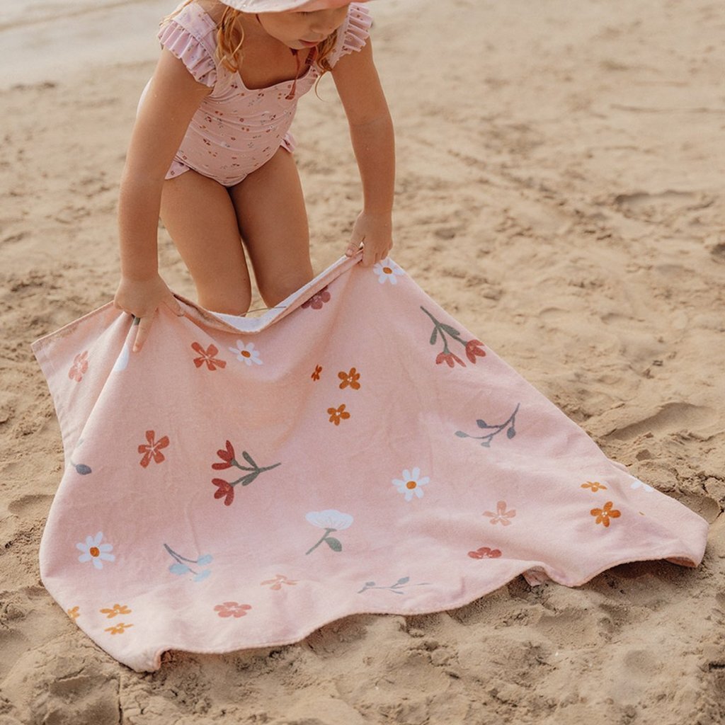 / Sans Marque - / Sans Marque Little dutch pink flowers strandlaken 60x120 cm lichtroze