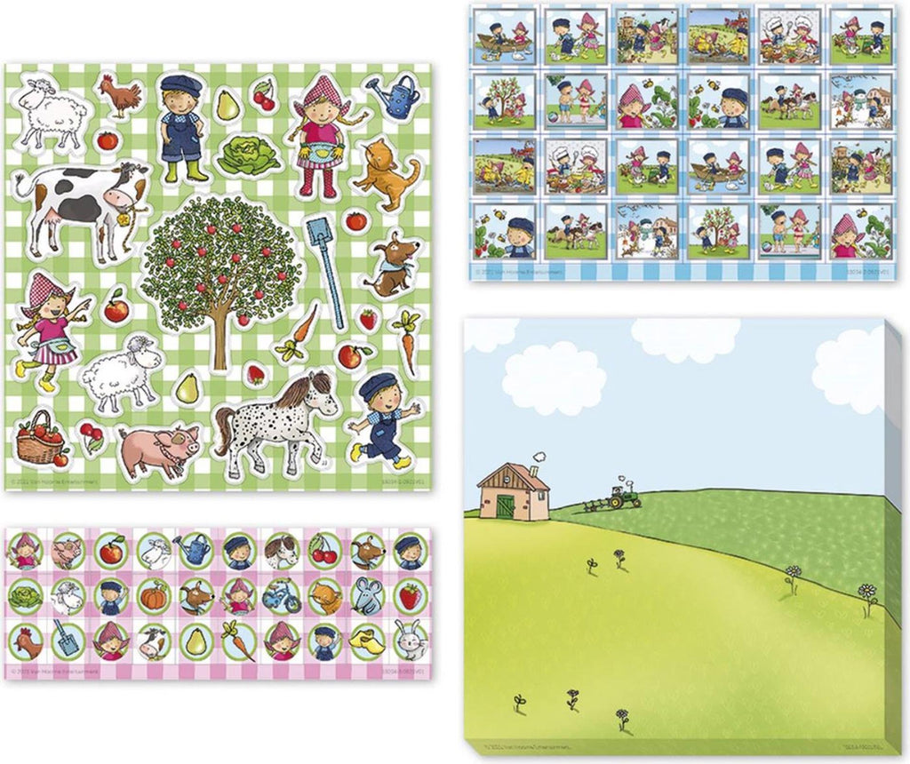 Fien & Teun - Fien & Teun stickers - 3 stickervellen met speelachtergrond - creatief speelgoed - boerderij - bambolino toys - vanaf 3 jaar