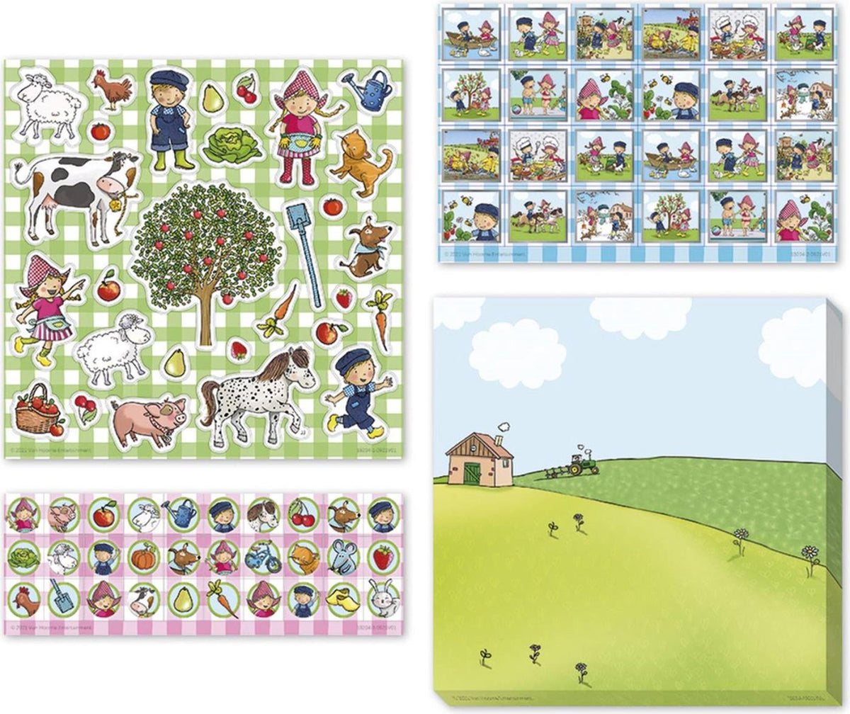 Fien & Teun - Fien & Teun stickers - 3 stickervellen met speelachtergrond - creatief speelgoed - boerderij - bambolino toys - vanaf 3 jaar