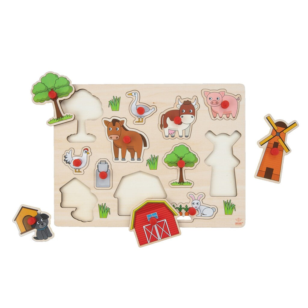 Houten knopjespuzzel + - 30x22,5cm - boerderij