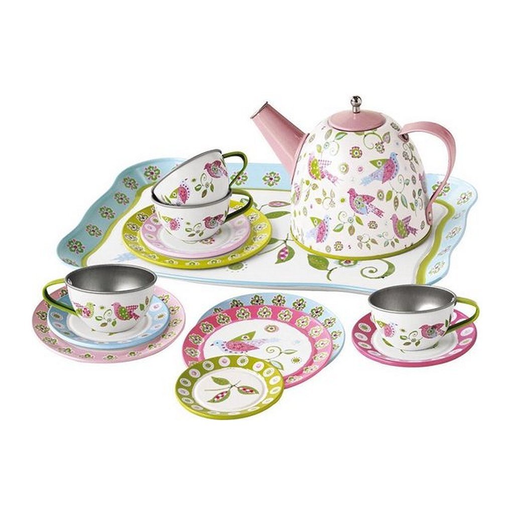 Simply for kids tinnen theeservies vogels met koffertje