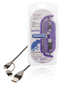 Bandridge bbm39400b10 2-in-1 data en oplaadkabel usb micro-b male + lightningadapter - a male 1.00 m zwart
