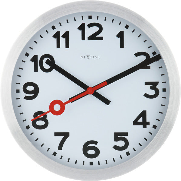NeXtime - NeXtime station – wandklok – 35 cm – geborsteld aluminium – wit