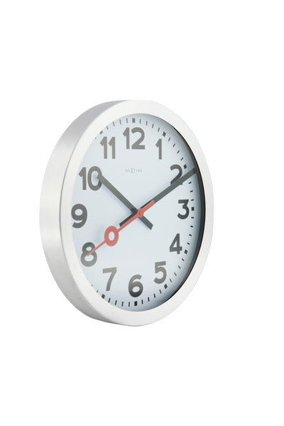 Nextime station – wandklok tafelklok – 19 cm – geborsteld aluminium – wit
