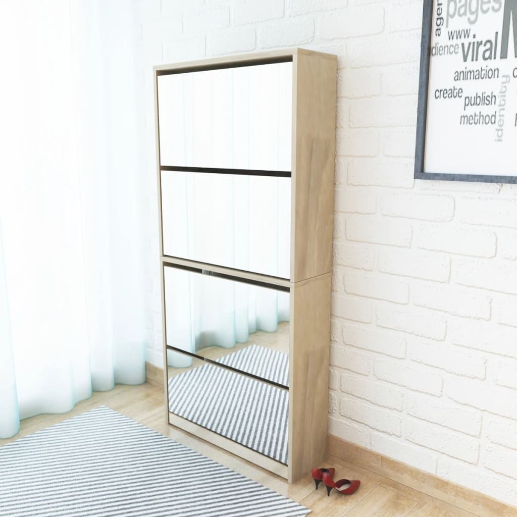 Vidaxl schoenenkast met 4 spiegels 63x17x134 cm eikenhout