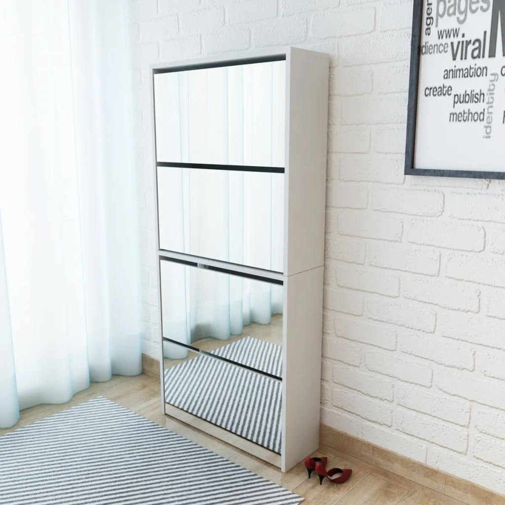 Vidaxl schoenenkast met 4 spiegels 63x17x134 cm wit