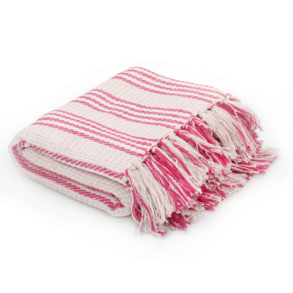 Vidaxl plaid strepen 220x250 cm katoen roze en wit