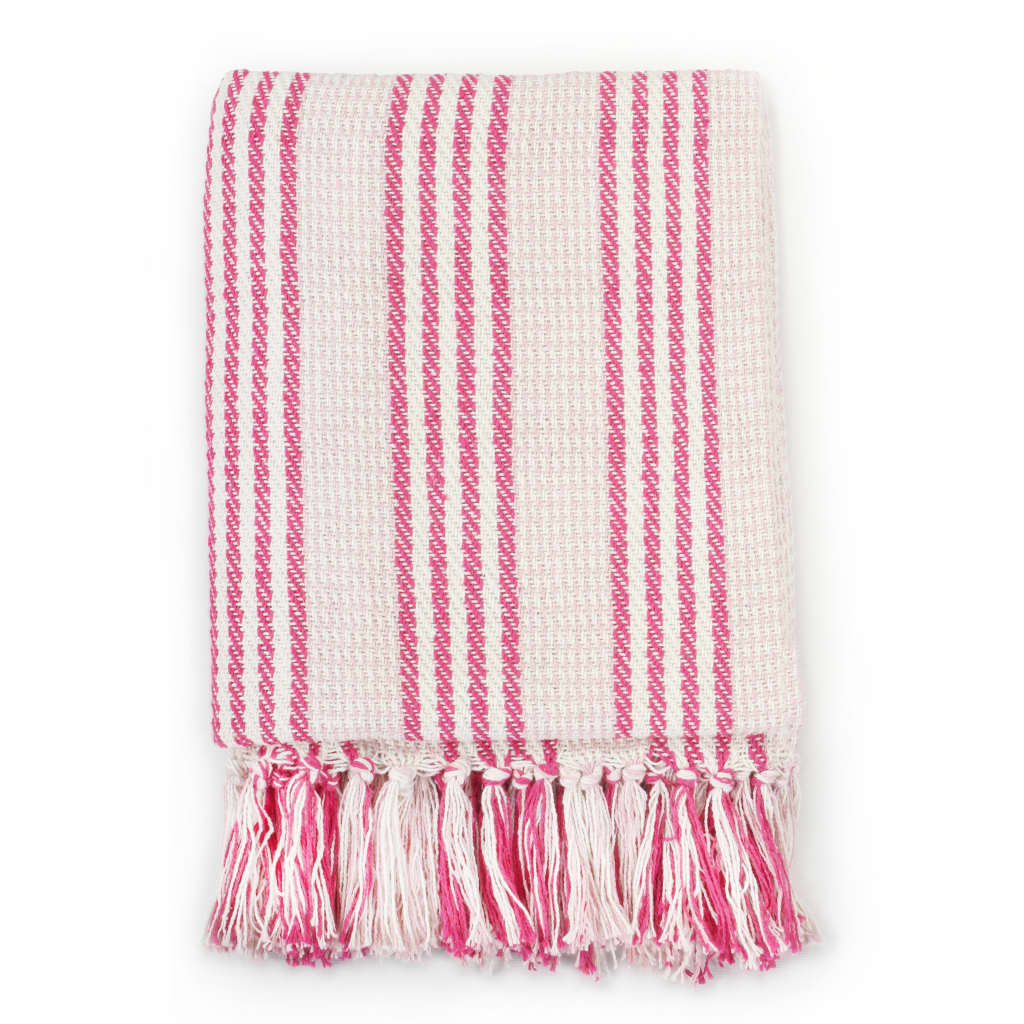 Vidaxl plaid strepen 220x250 cm katoen roze en wit