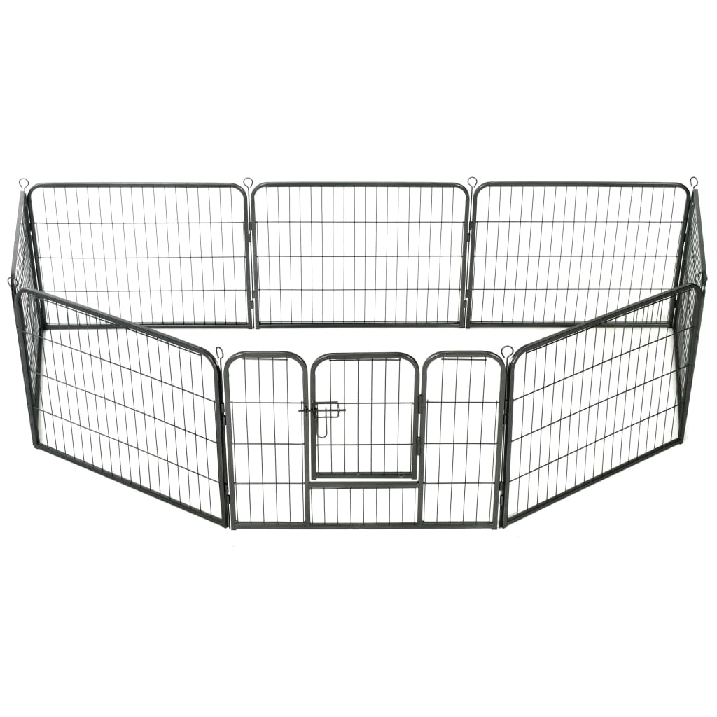 Vidaxl hondenren met 8 panelen 80x60 cm staal zwart