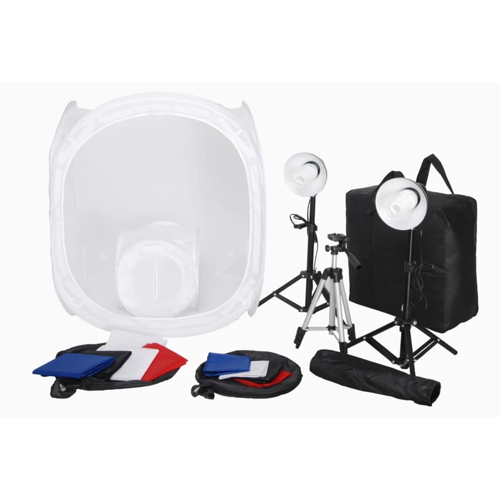 VidaXL Minifotostudio met 8 achtergronden, 3 statieven en 2 lampen