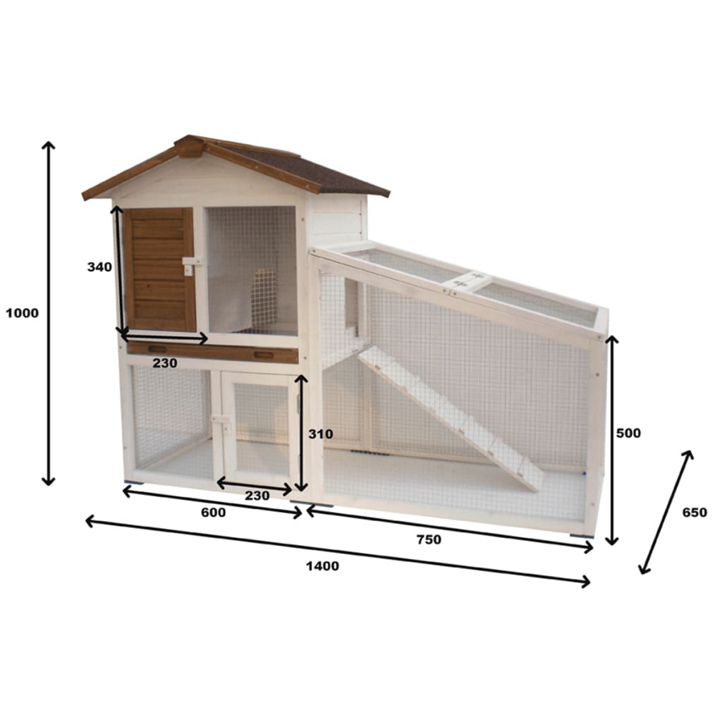 @pet konijnenhok tommy 140x65x100 cm wit en bruin 20072