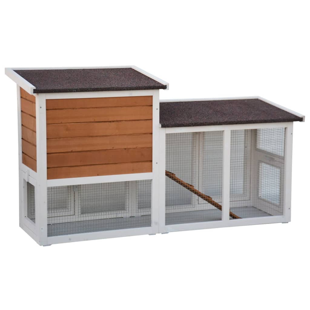 @pet konijnenhok villa 147x50x80 cm wit en bruin
