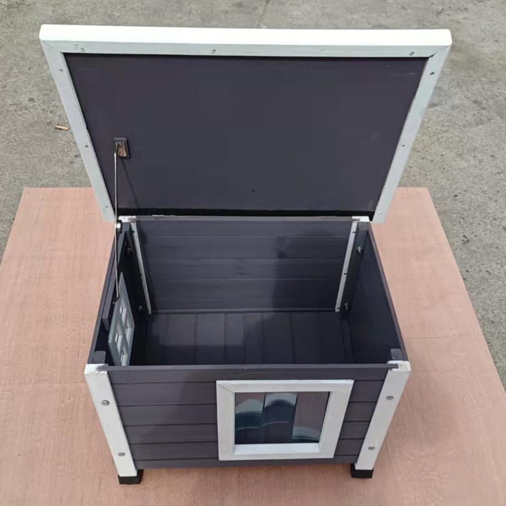 @pet kattenhok voor buiten 57x45x43 cm hout grijs en wit
