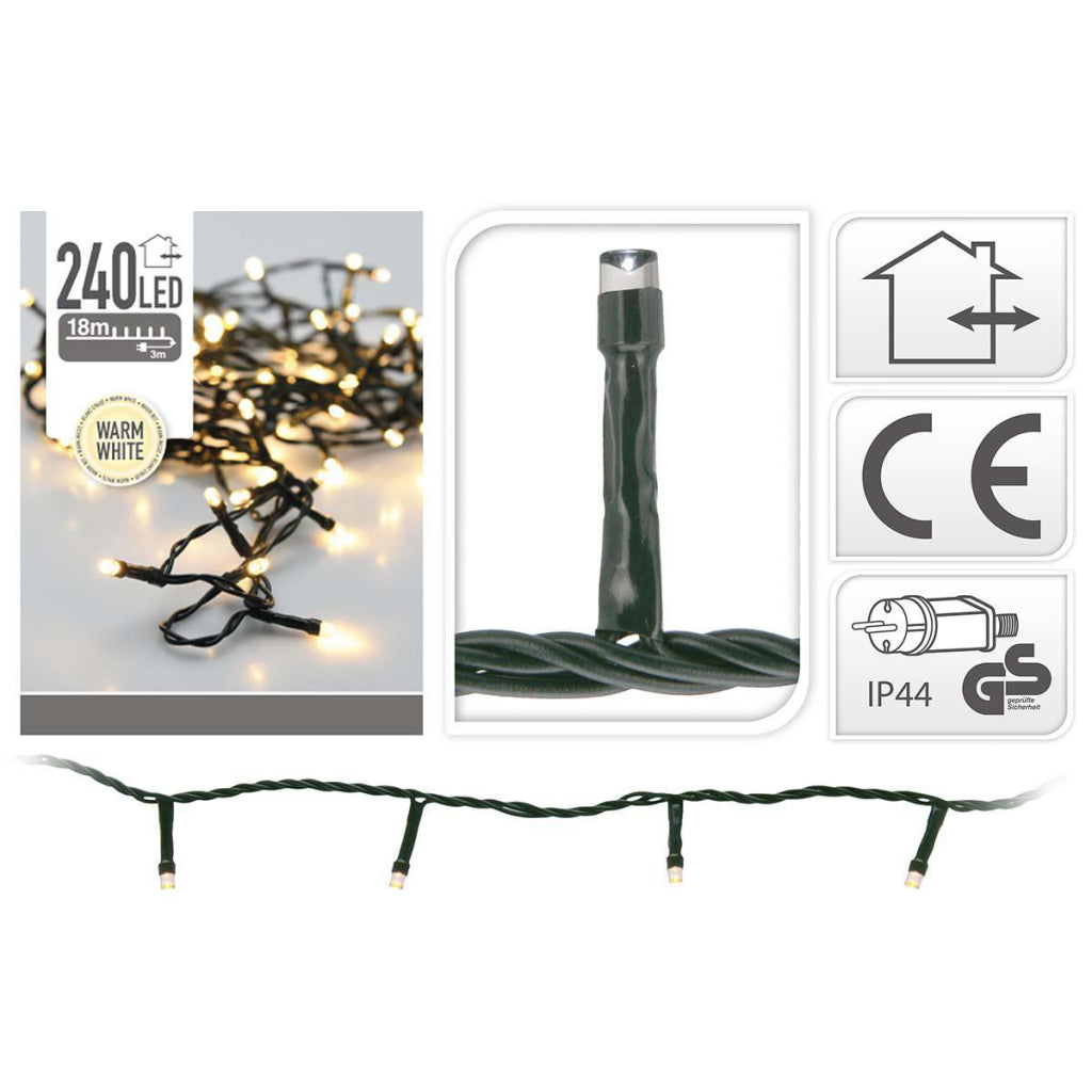 No brand kerst ledverlichting buiten, 240 led warm wit 0,5cm lampje 7,5 cm tussen lampjes, ip44 | 2 stuks