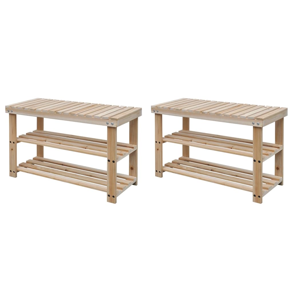 Vidaxl schoenenrekken met bank 2 st massief hout