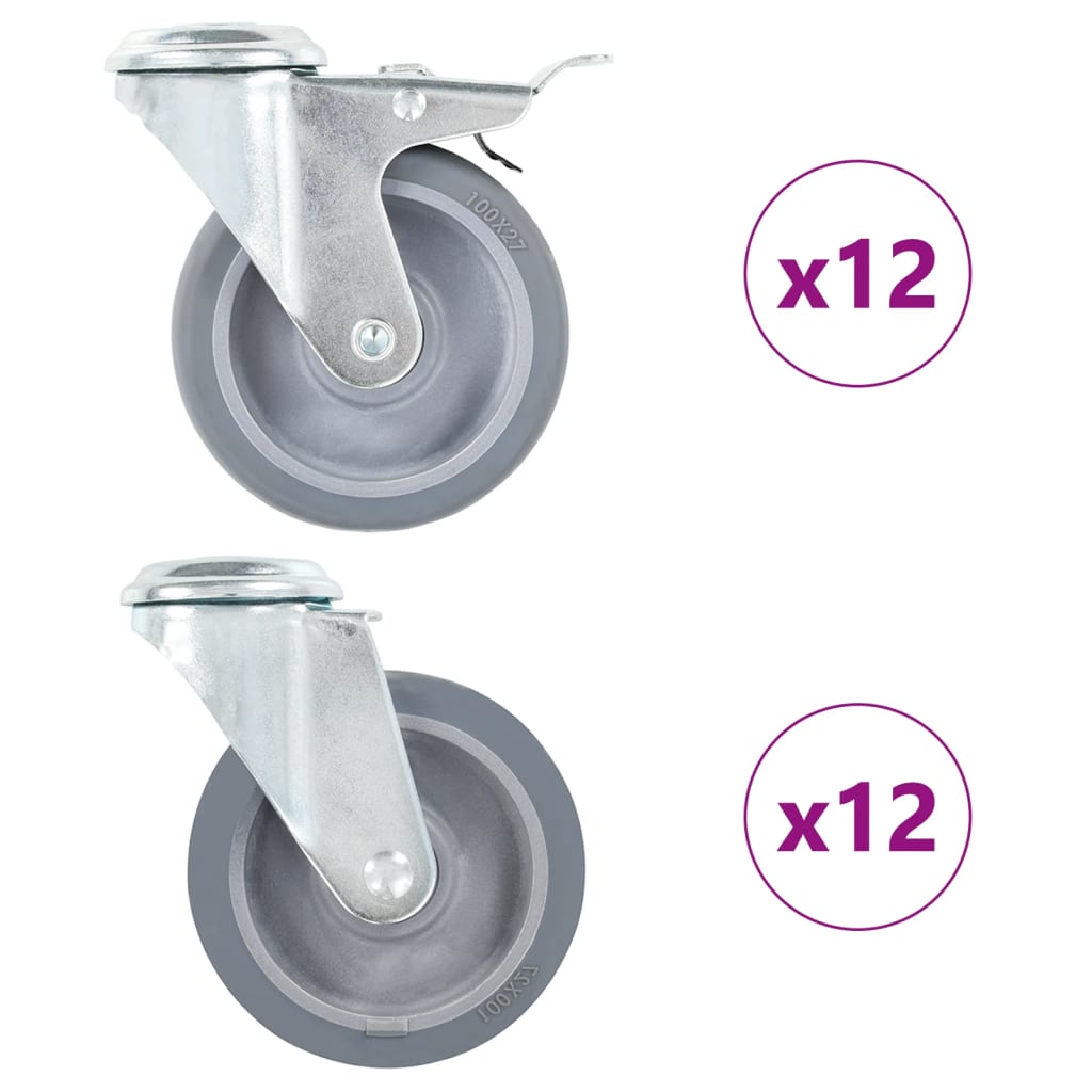 Vidaxl 24 st zwenkwielen met boutgaten 100 mm