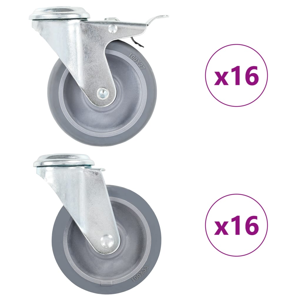 Vidaxl 32 st zwenkwielen met boutgaten 100 mm
