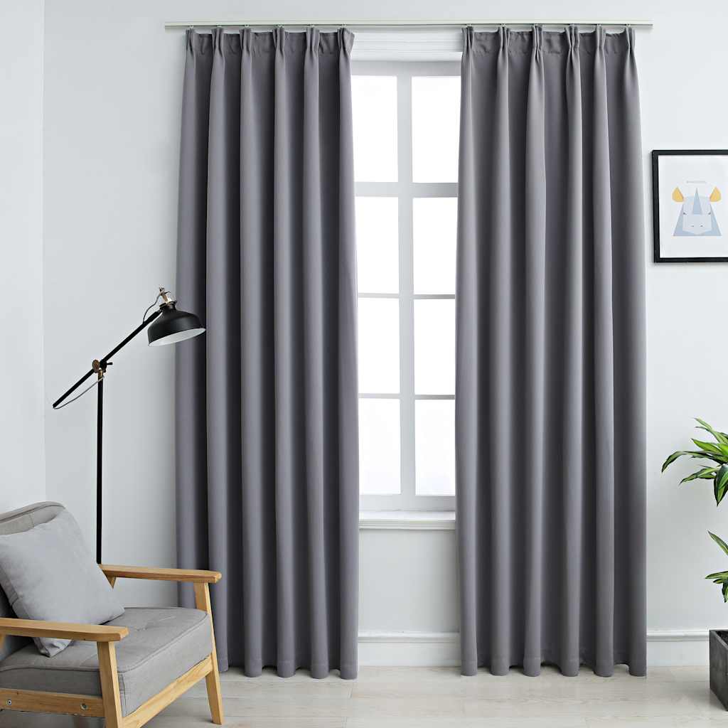 Vidaxl gordijnen verduisterend met haken 2 st 140x245 cm grijs