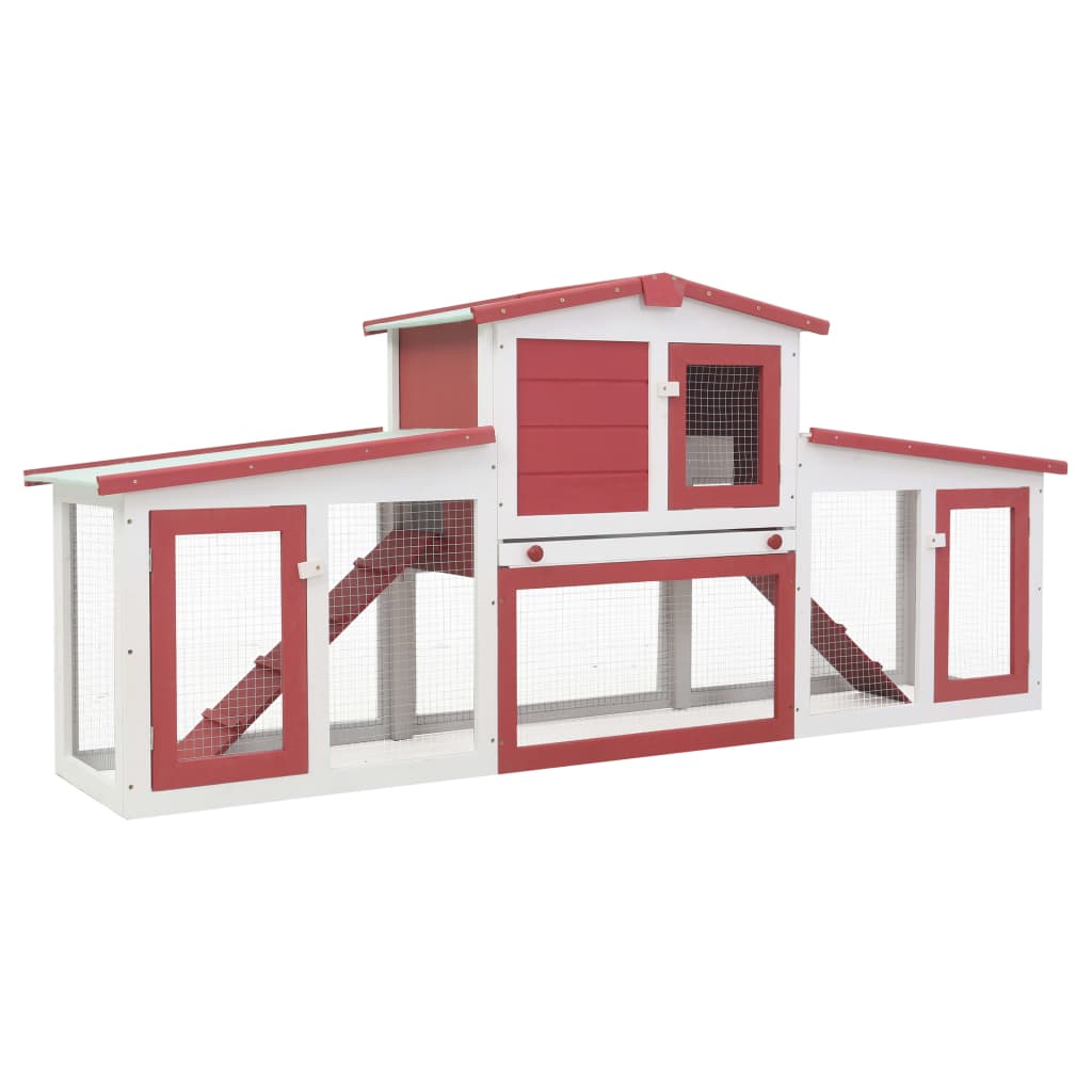 Vidaxl konijnenhok voor buiten groot 201x45x85 cm hout rood en wit