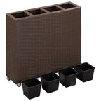 VidaXL Plantenbak verhoogd met 4 potten 80x22x79 cm poly rattan bruin