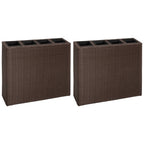Vidaxl plantenbak verhoogd met 4 potten 2 st poly rattan bruin