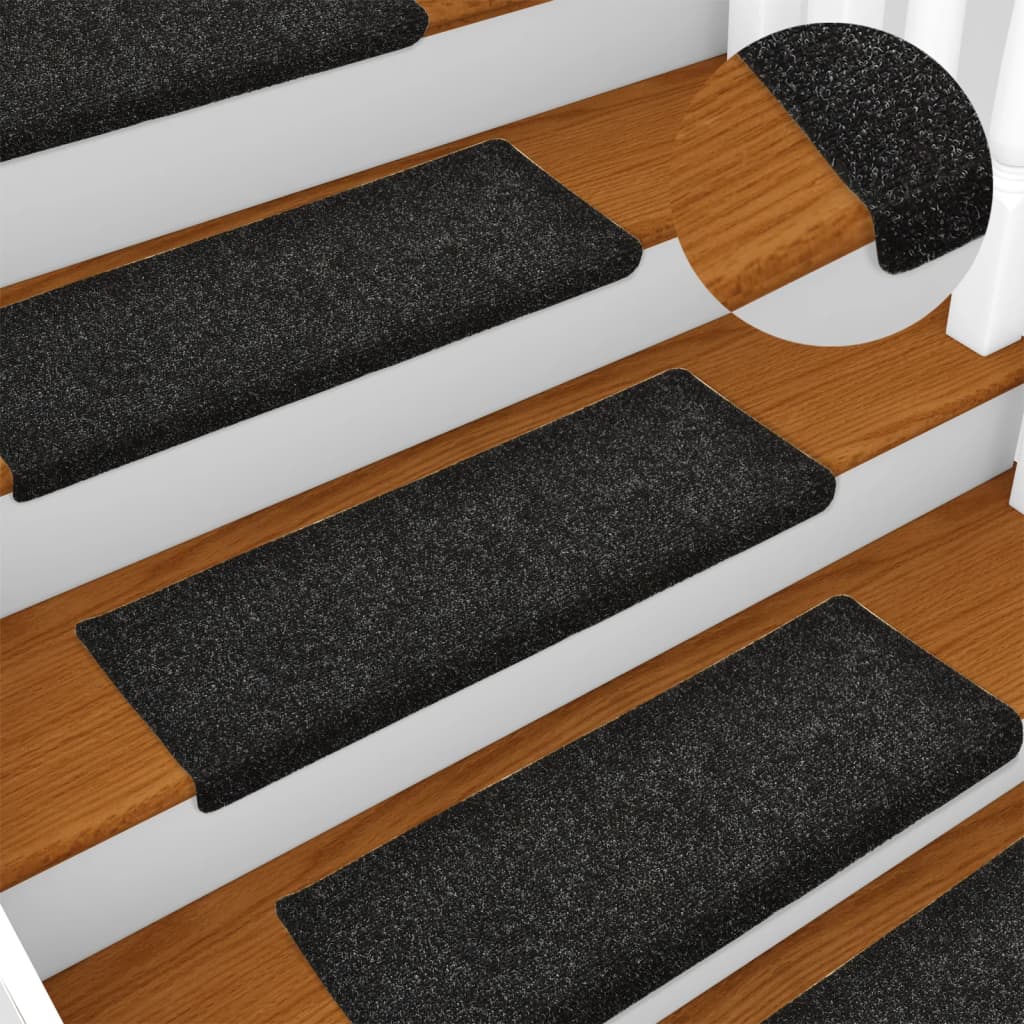 Vidaxl trapmatten zelfklevend 15 stuks 65x21x4 cm zwart rechthoekige rand