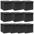 Vidaxl opbergboxen met deksel 10 st 32x32x32 cm stof zwart