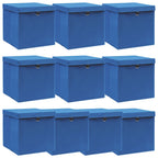 Vidaxl opbergboxen met deksel 10 st 32x32x32 cm stof blauw