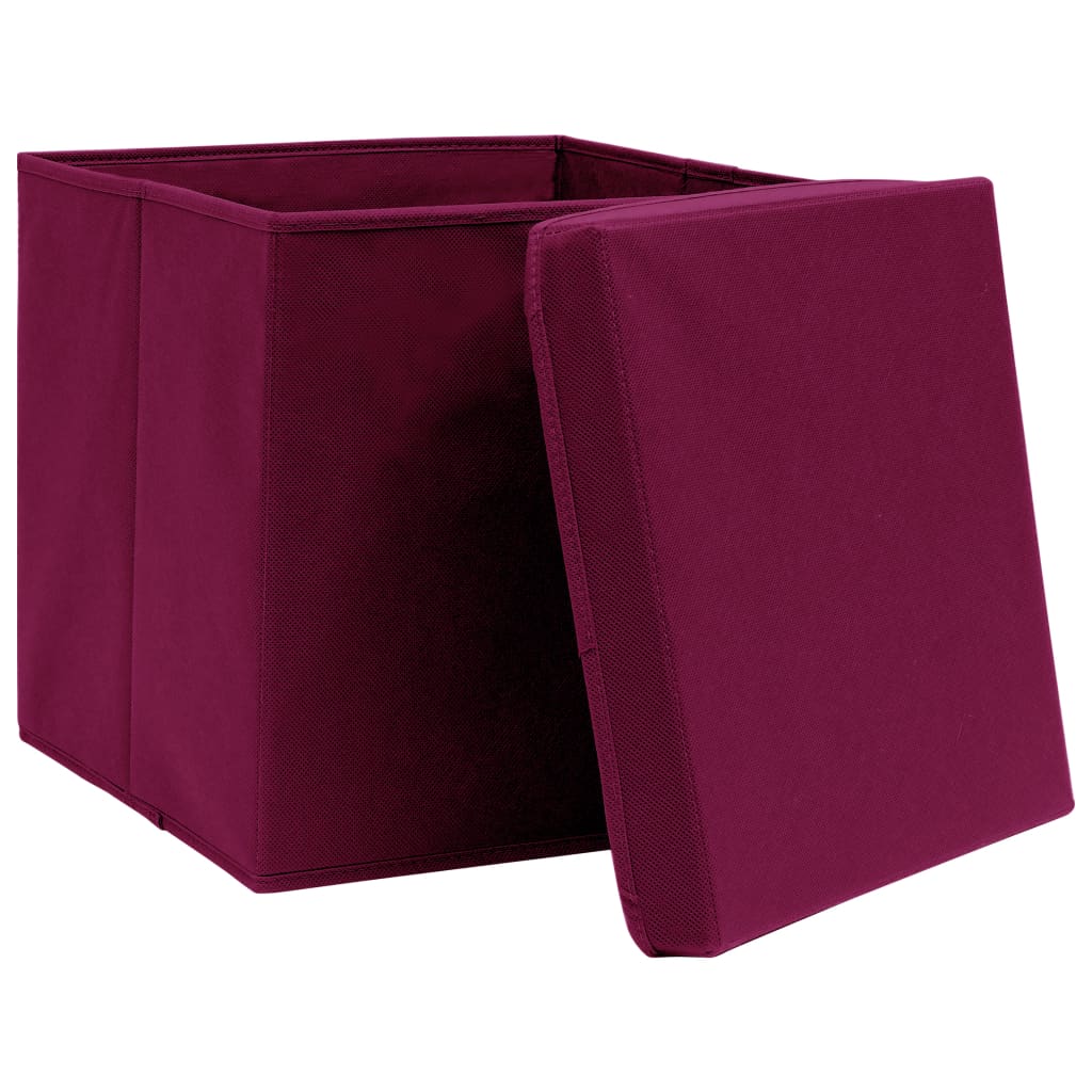 Vidaxl opbergboxen met deksel 10 st 32x32x32 cm stof donkerrood
