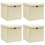 Vidaxl opbergboxen met deksel 4 st 32x32x32 cm stof crèmekleurig