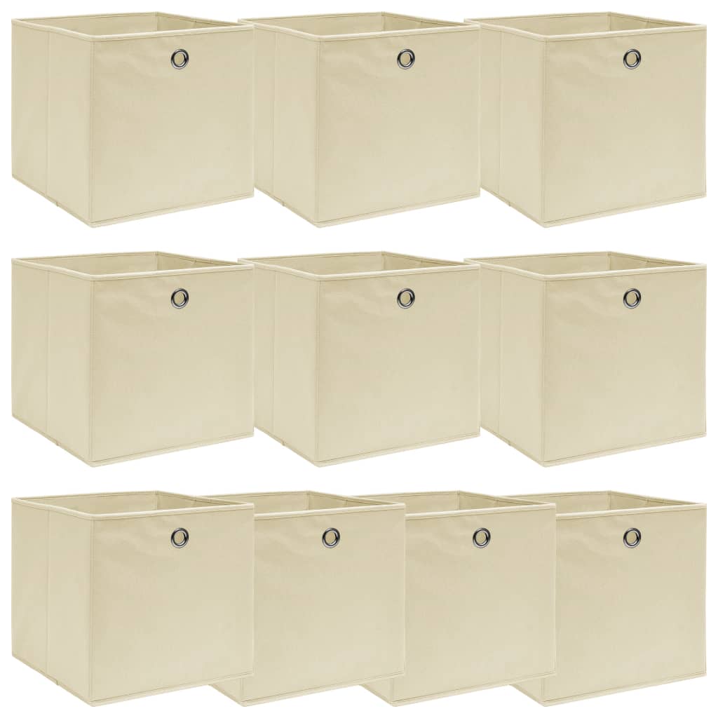 Vidaxl opbergboxen 10 st 32x32x32 cm stof crèmekleurig