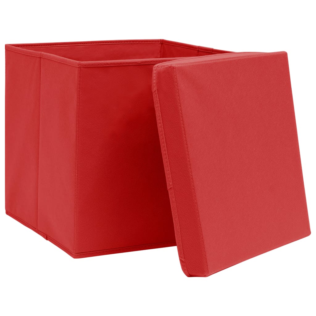 Vidaxl opbergboxen met deksel 4 st 32x32x32 cm stof rood