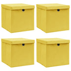 Vidaxl opbergboxen met deksel 4 st 32x32x32 cm stof geel