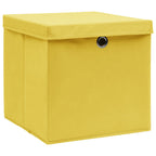 Vidaxl opbergboxen met deksel 10 st 32x32x32 cm stof geel