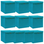 Vidaxl opbergboxen met deksel 10 st 32x32x32 cm stof babyblauw