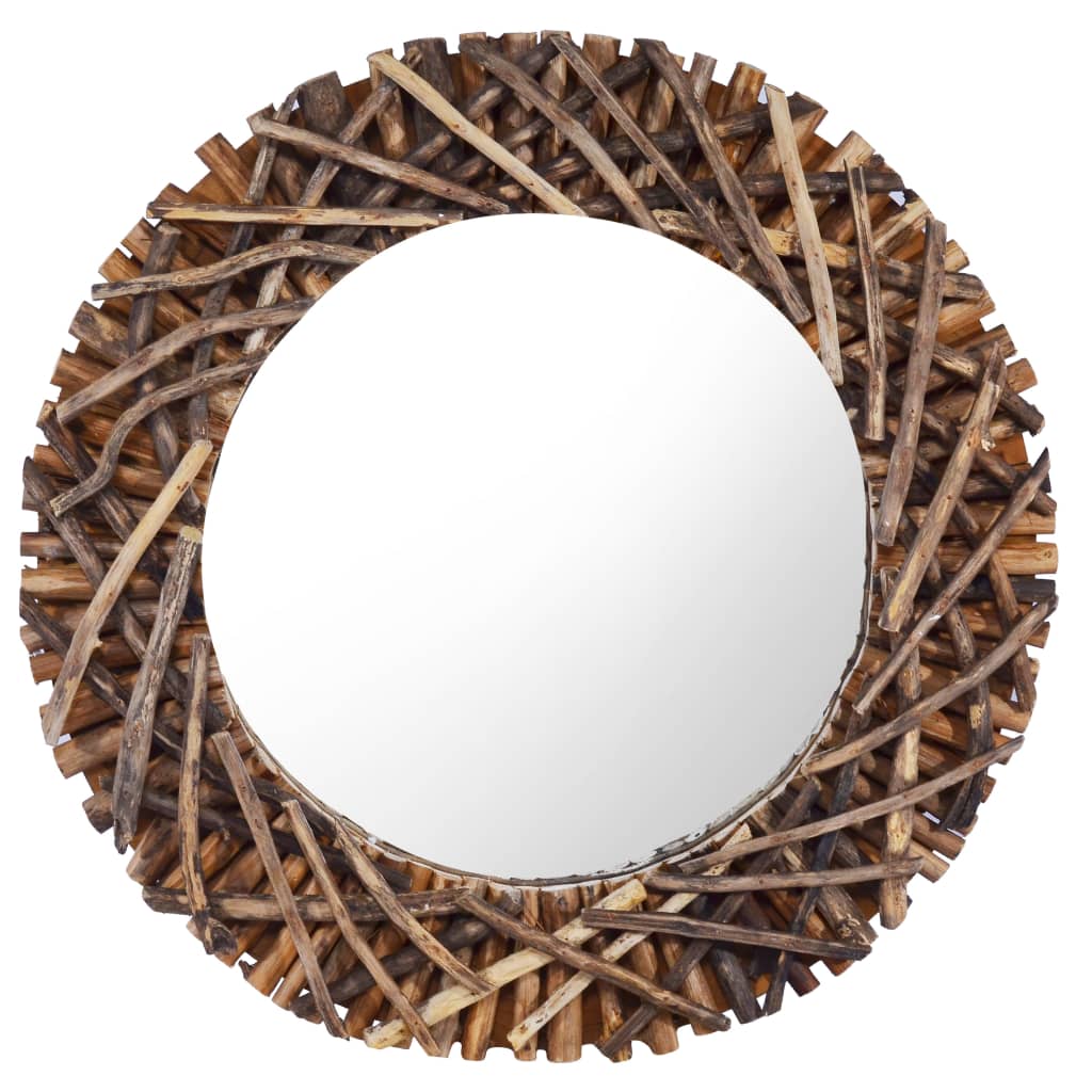 Vidaxl wandspiegel rond 60 cm teakhout