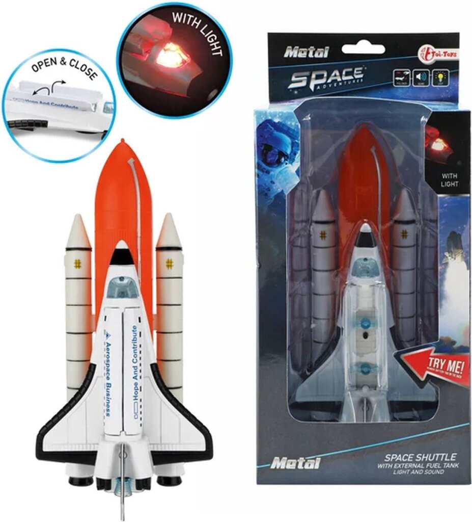 Metal space shuttle met externe brandstoftank licht en geluid