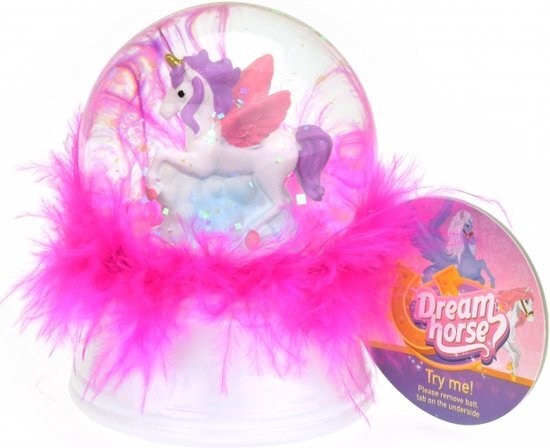 Dream horse sneeuwbol eenhoorn met veren en licht