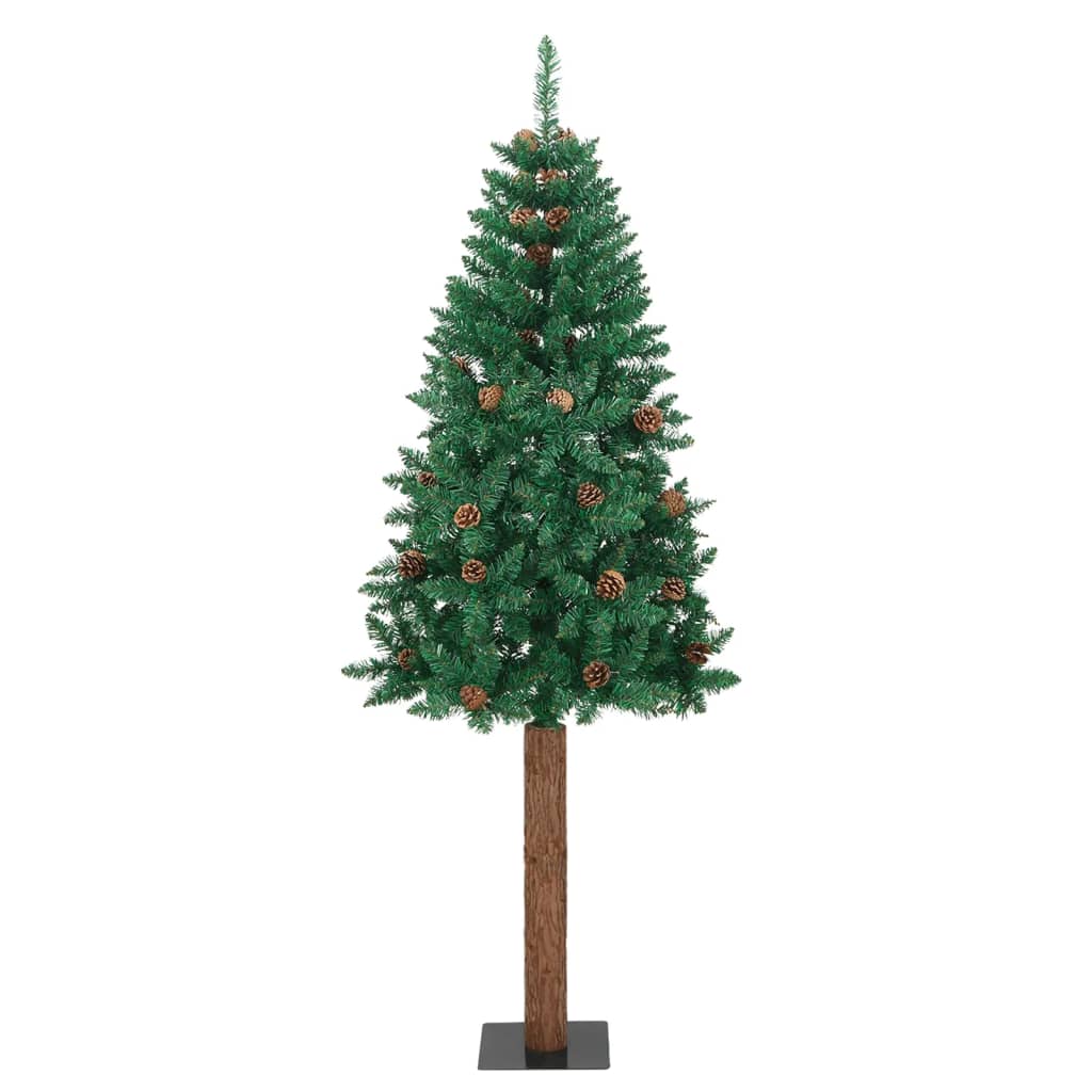 Vidaxl kerstboom met echt hout en dennenappels smal 150 cm pvc groen