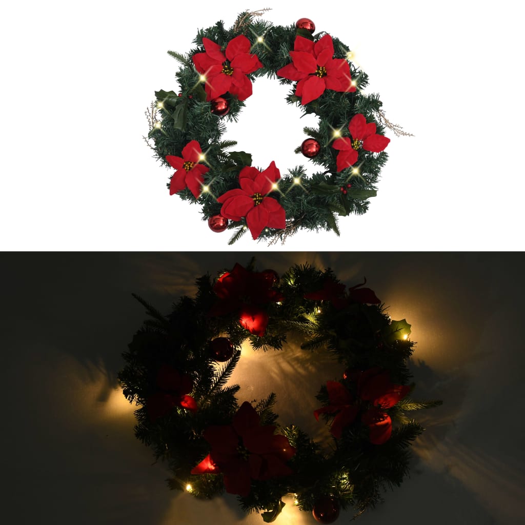 VidaXL Kerstkrans met LED lampjes 60 cm PVC groen